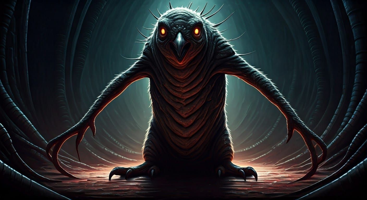 Grotesque Primeval Penguin in Dark Biomechanical Setting
