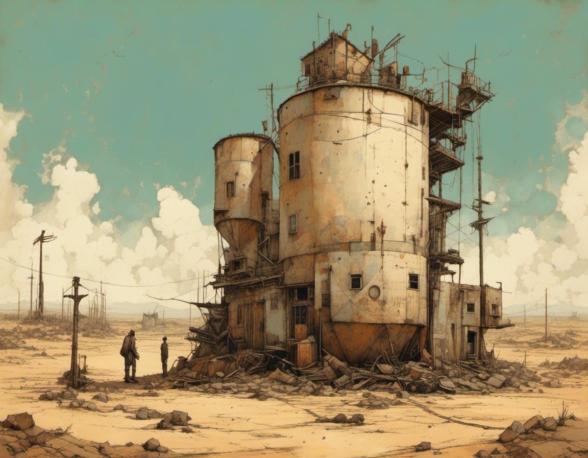 Post-Apocalyptic Desert Town with Advanced Tech