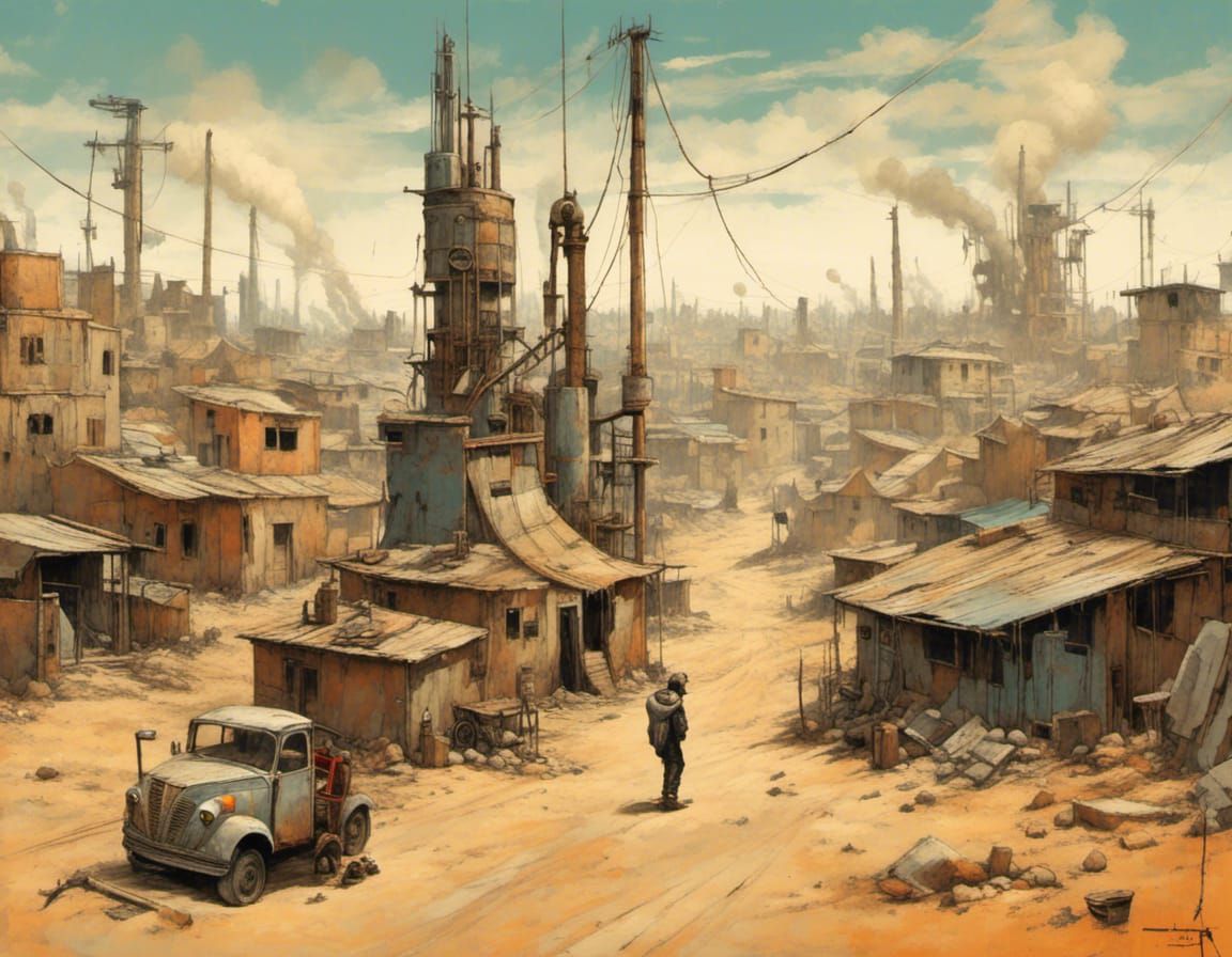 Post-Apocalyptic Desert Town with Cheerful People