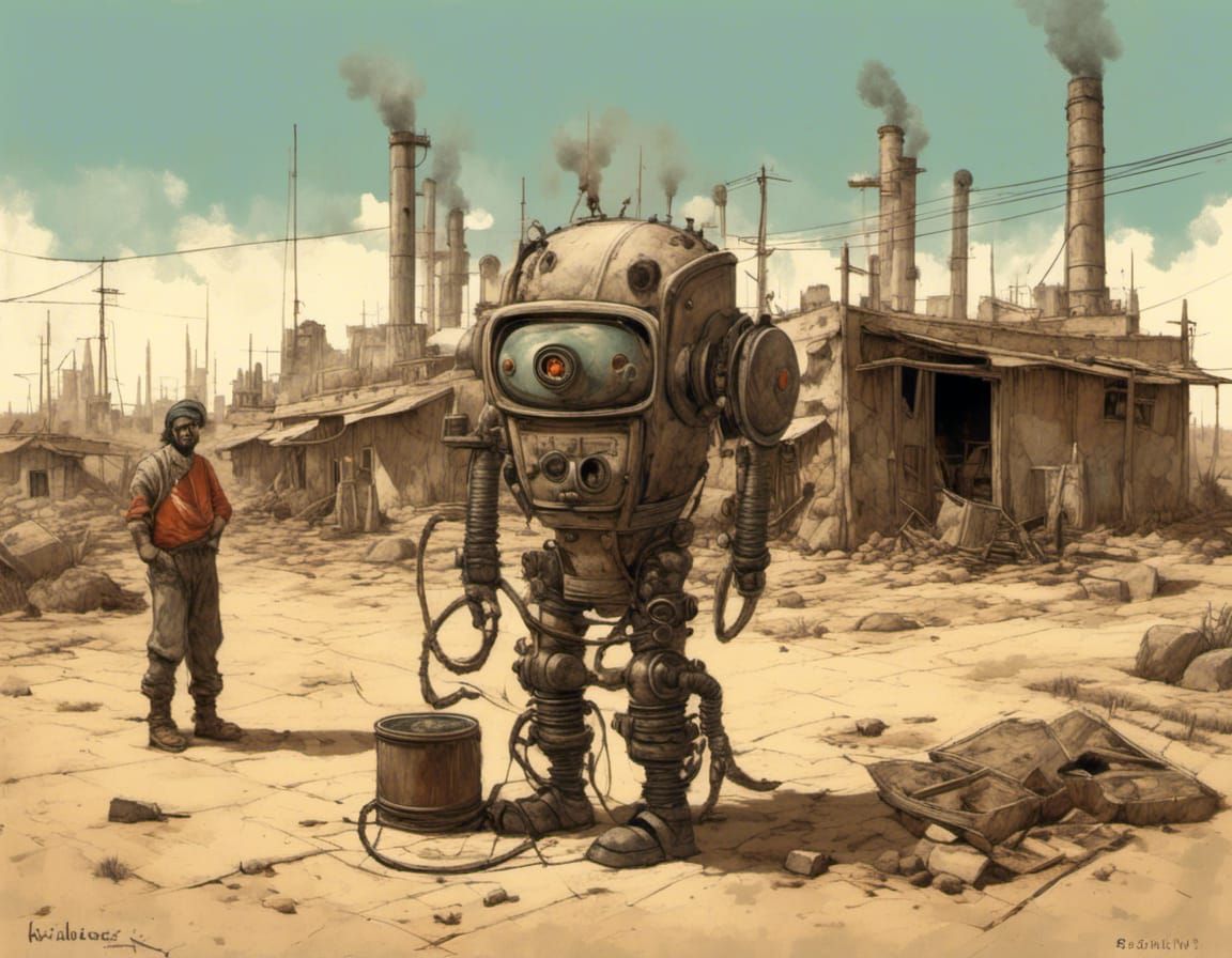 Gritty Post-Apocalyptic Town with Futuristic Tech