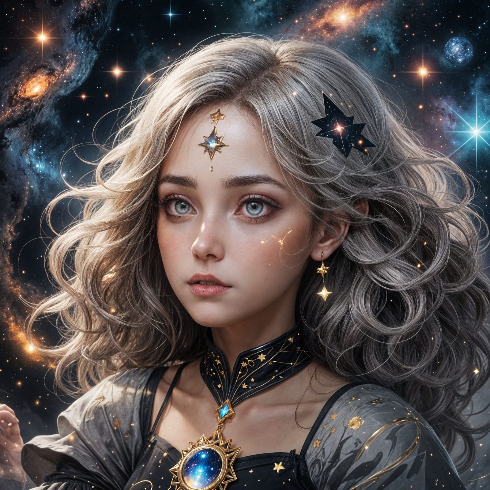 Girl in Space with Star Comet Dress