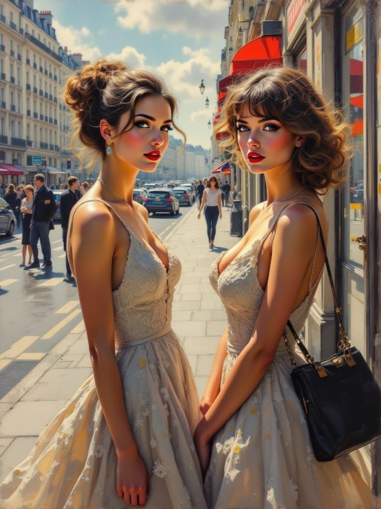 Paris Art Students Painting Outdoors in Encrustique Style