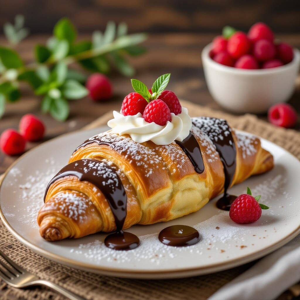 Decadent Croissant Dessert with Strawberries and Chocolate