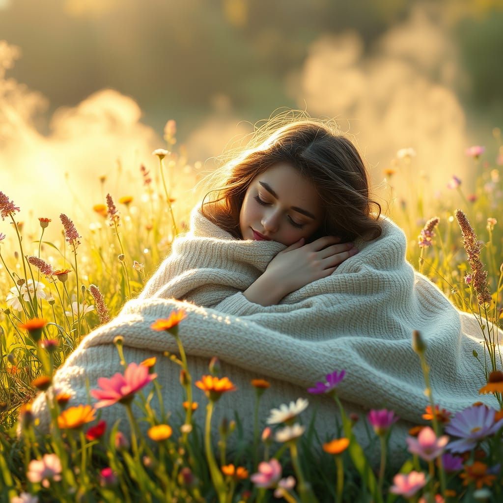 Woman Napping in Meadow, Ethereal Fantasy Art