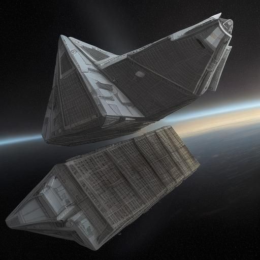 Triangular Spaceship on Forest Planet with Buildings