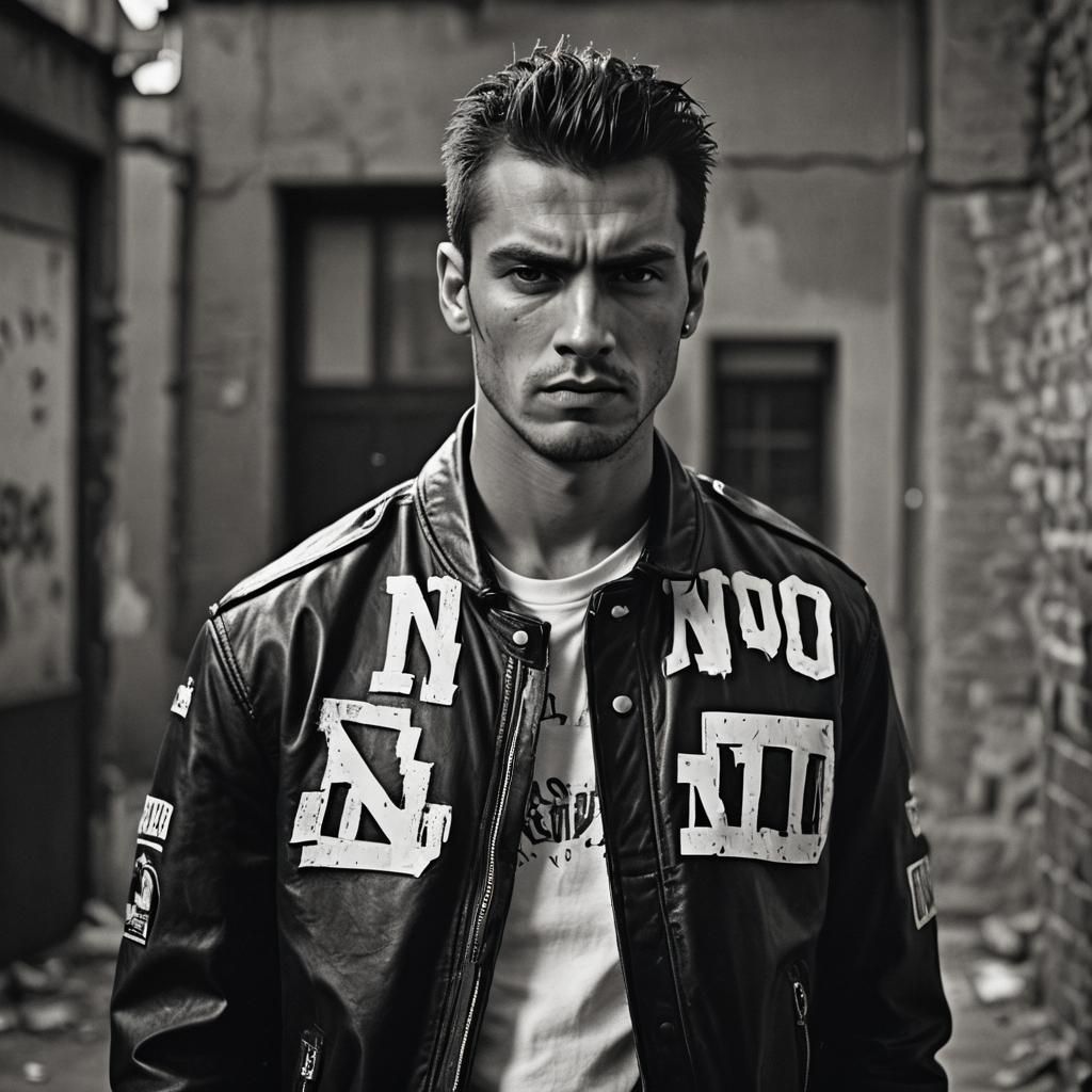 Intense Gang Member Portrait in Film Noir Style