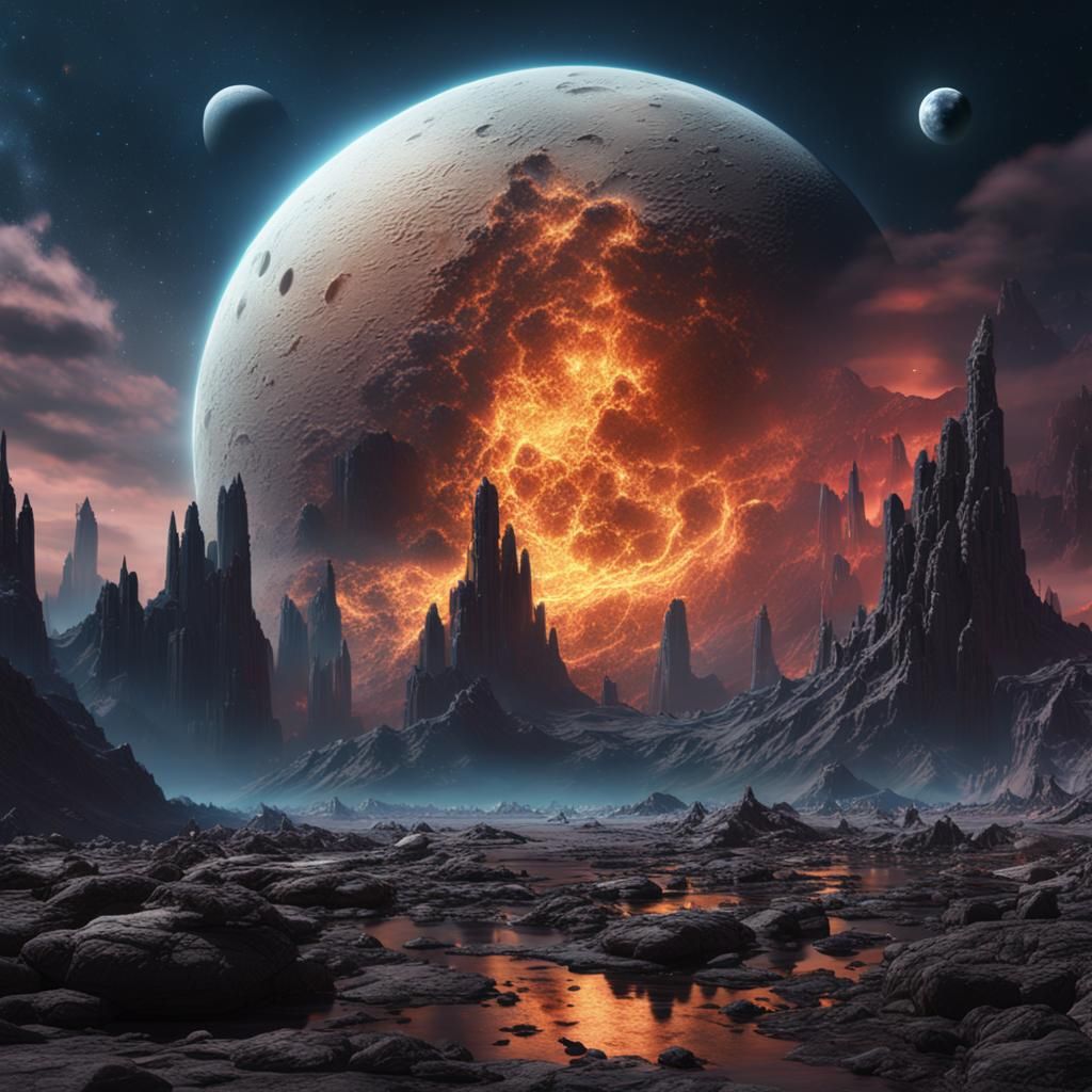 Moon Impacting Planet: Detailed Matte Painting
