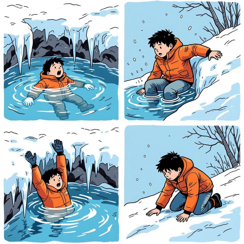 Four Panel Comic: Boy Falls Through Ice