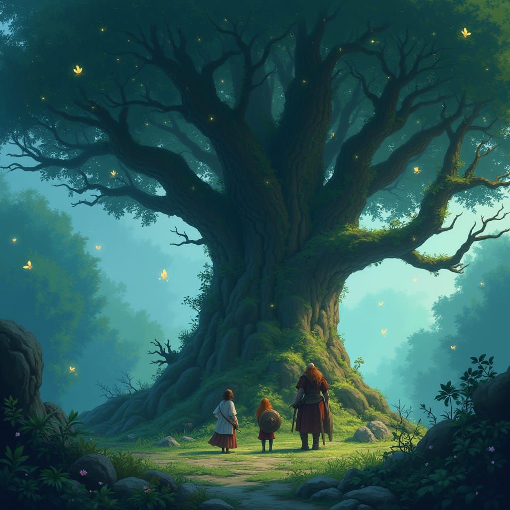 Viking Couple Under Ancient Bioluminescent Tree