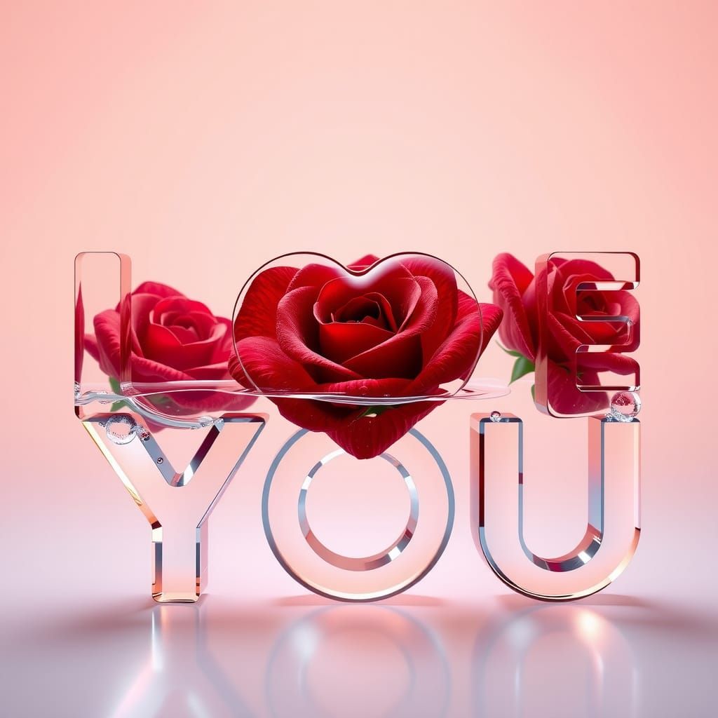 Glass "I LOVE YOU" Filled with Water and Roses