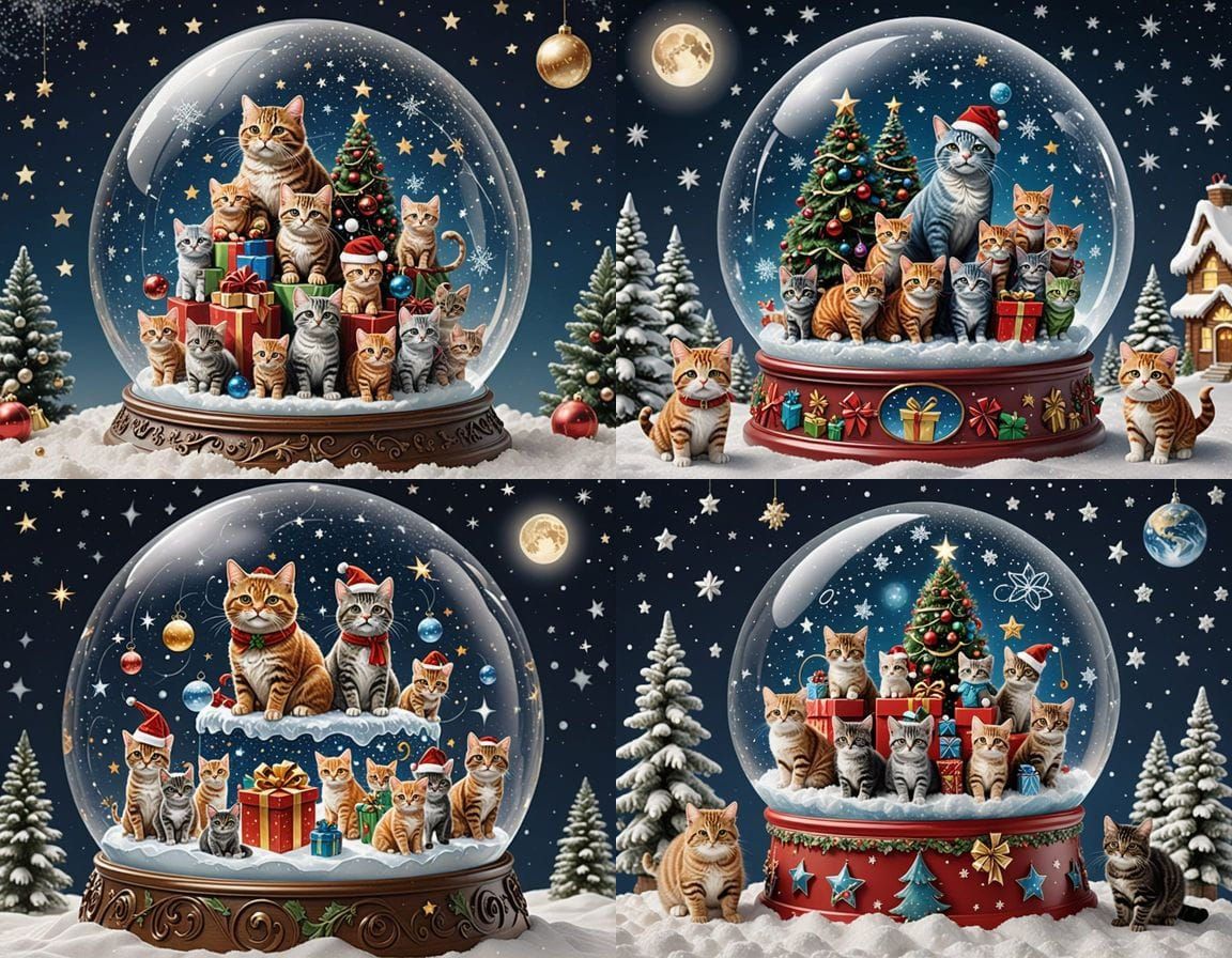 Magical Christmas Scene with Cats in a Supernova Snow Globe
