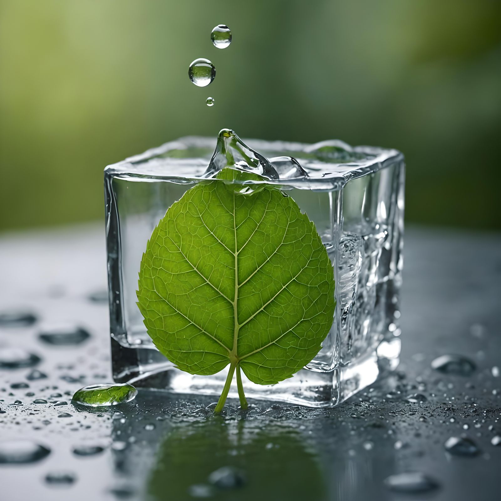 Green Theme Still Life with Fruit and Ice