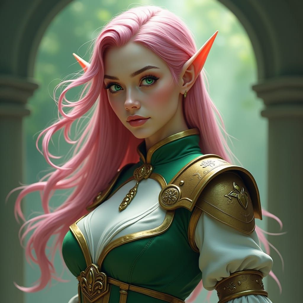 Pink-Haired Elf Mage in Detailed Digital Painting