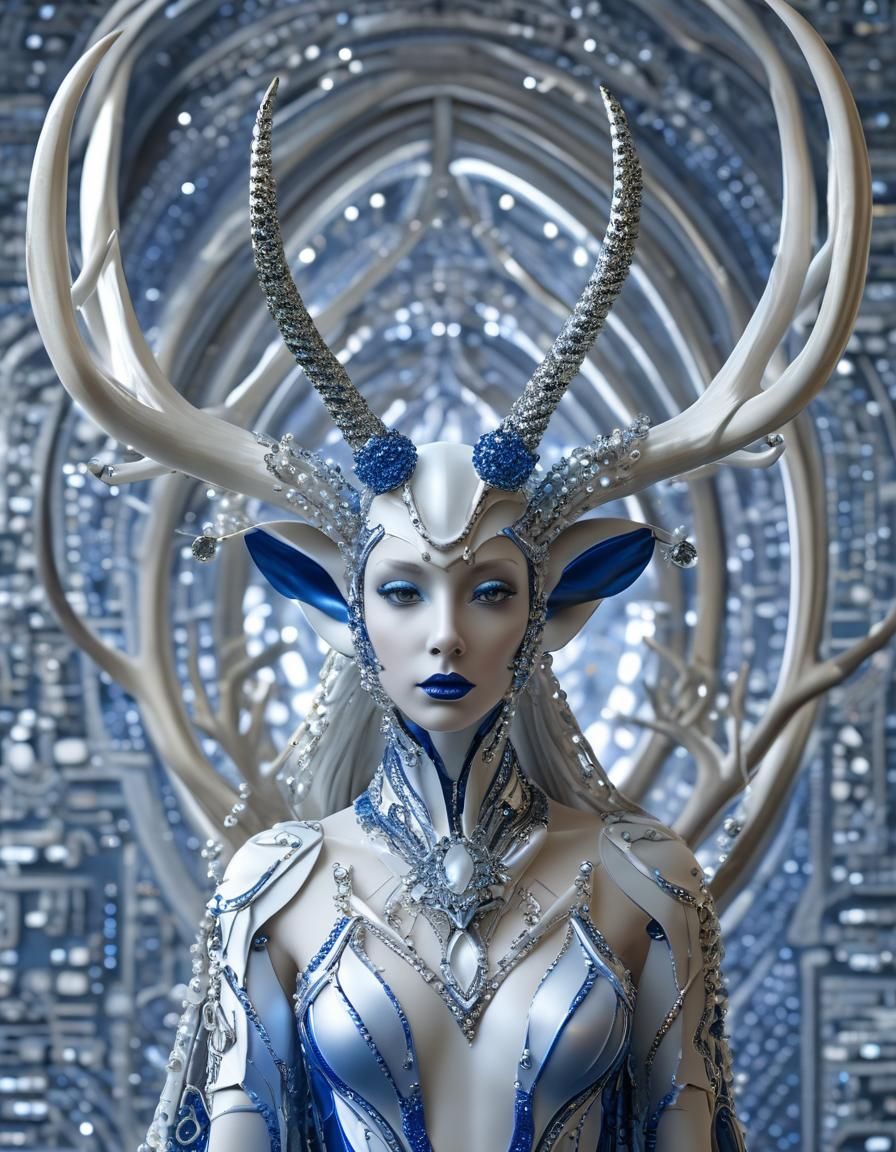 A futuristic antlers alien queen