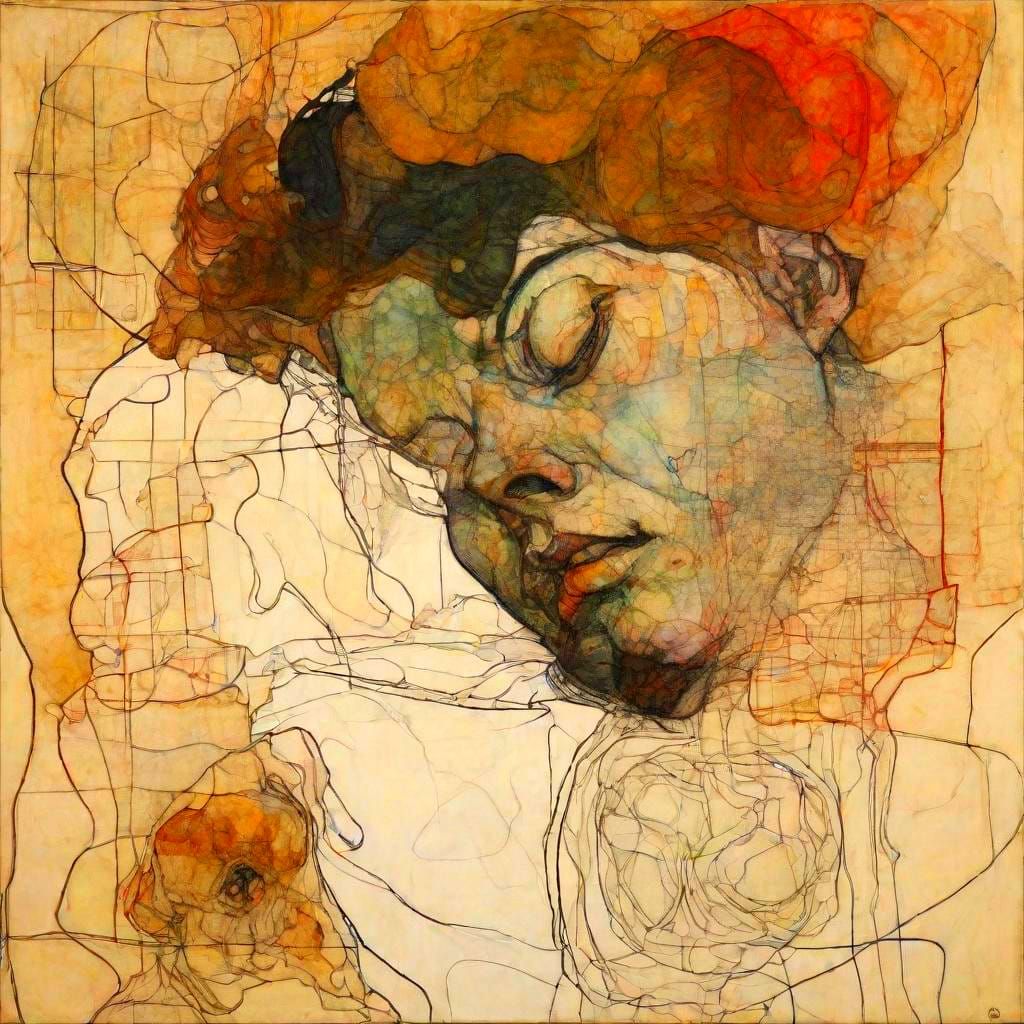 Evil Nightmarish Dream, exquisite ecstasy, schiele, neurographic ink vibrant, Leydendecker