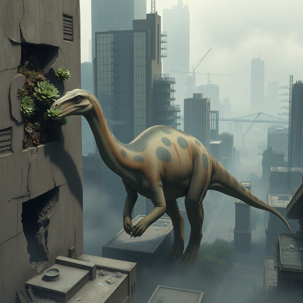 a giant brontosaurus grazing on vegetation from the side of ...