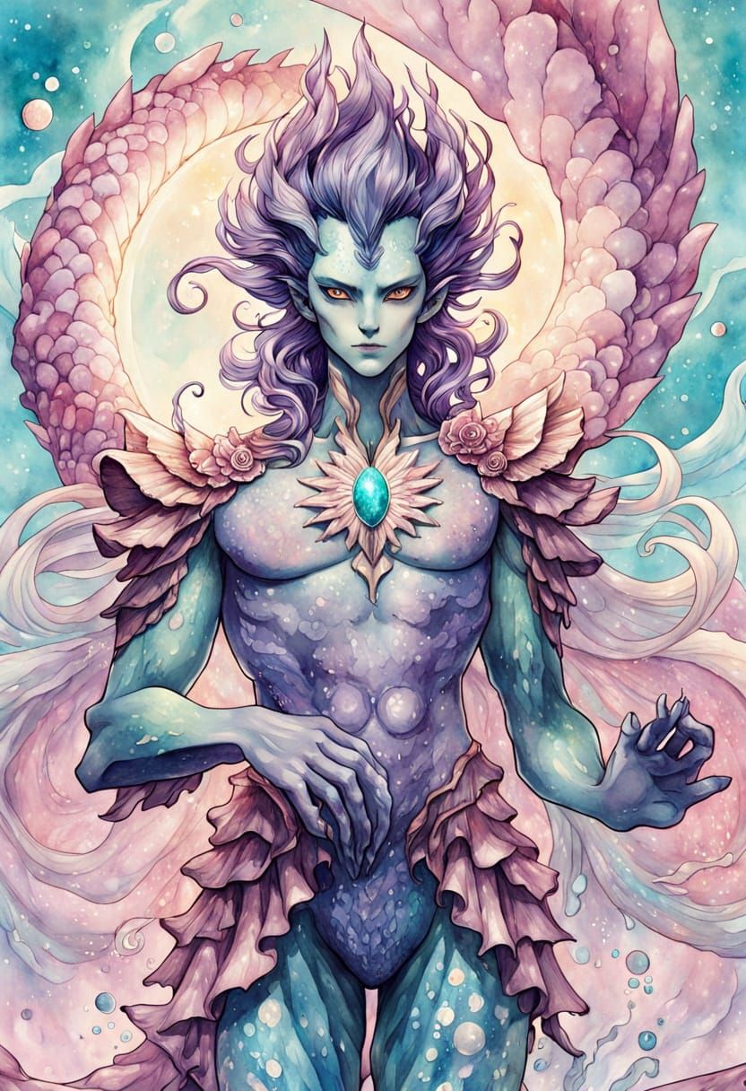 Handsome Water Alien Hybrid in Cosmic Fantasy World