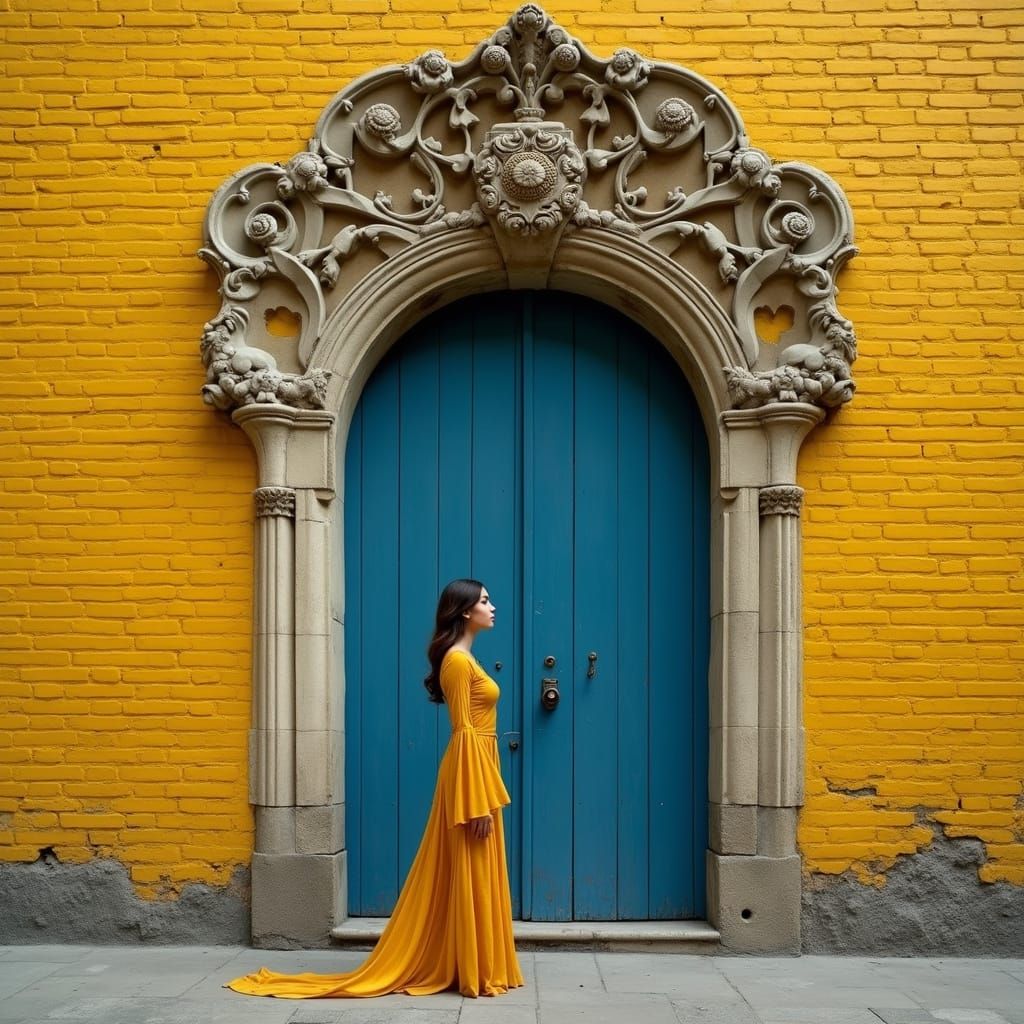 Elegant Blue Doorway in Art Nouveau Style