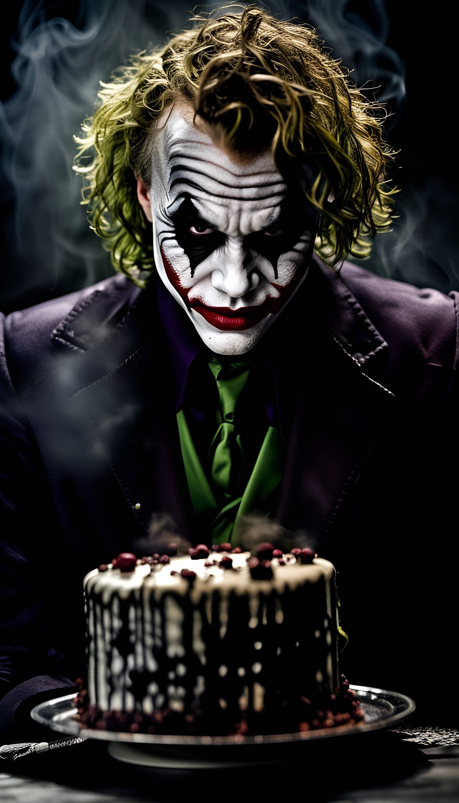 The Joker, holding a gothic cake