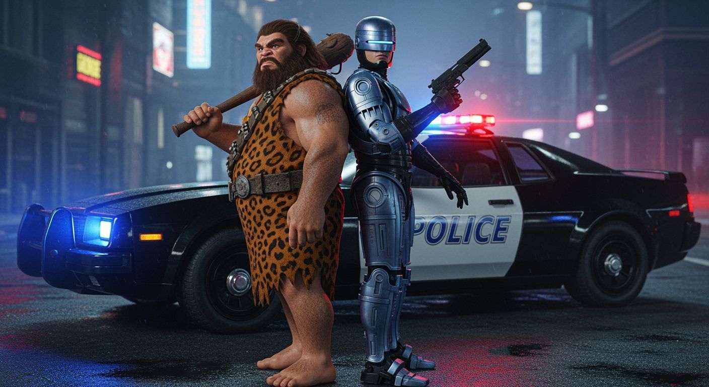 Captain Caveman and Robocop: Futuristic Police Duo