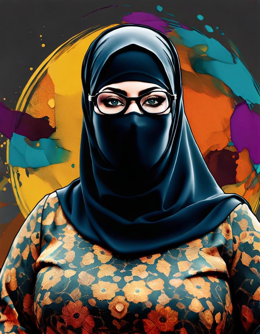 Niqabi Woman Portrait in Pop Art Style