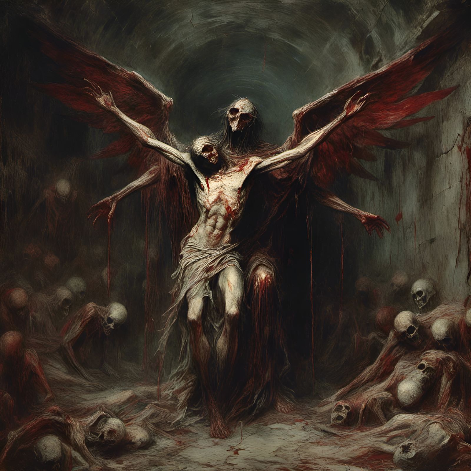 Demonic Angel Crucifixion in Macabre French Catacombs