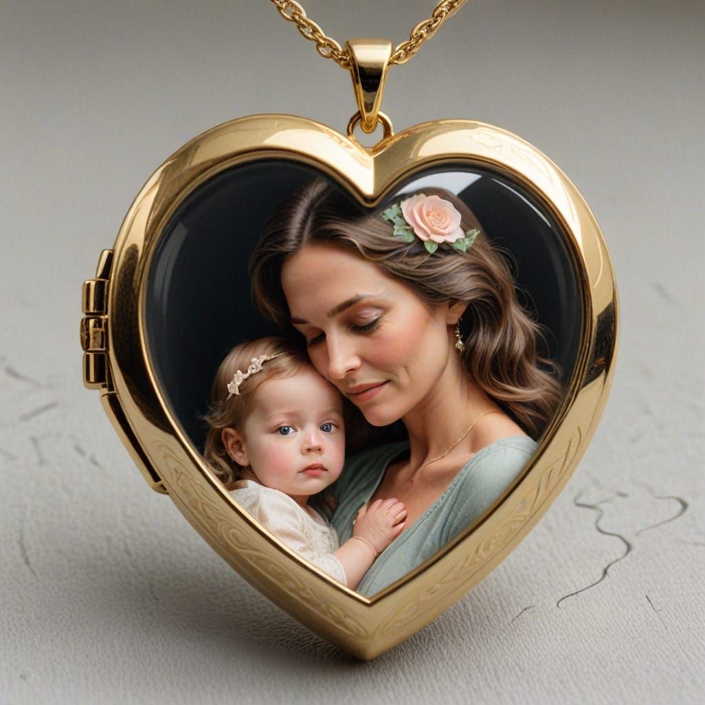 Mother and Child in Heart-Shaped Locket Art