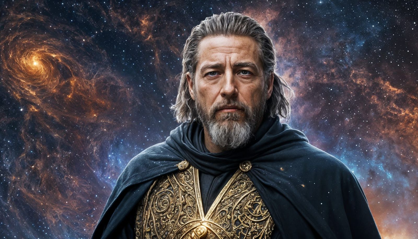 Wizard Embraces Nascent Universe in Photorealistic Portrait