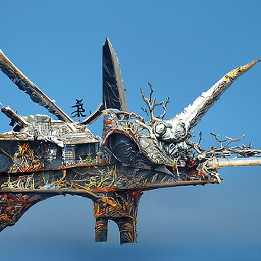 Steel Samurai Bird in Overgrown City, Hyperrealism