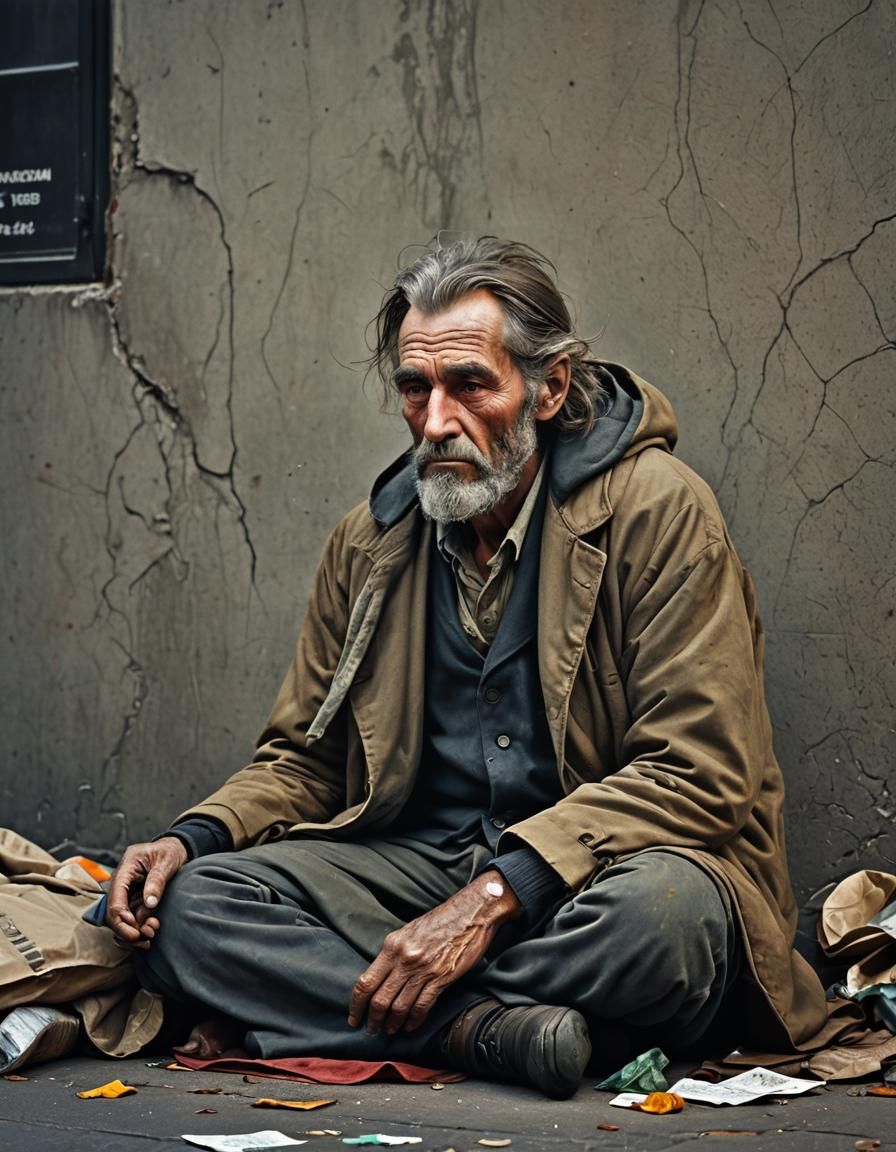 Intricate Portrait of a Homeless Man, Hyperrealistic Photogr...