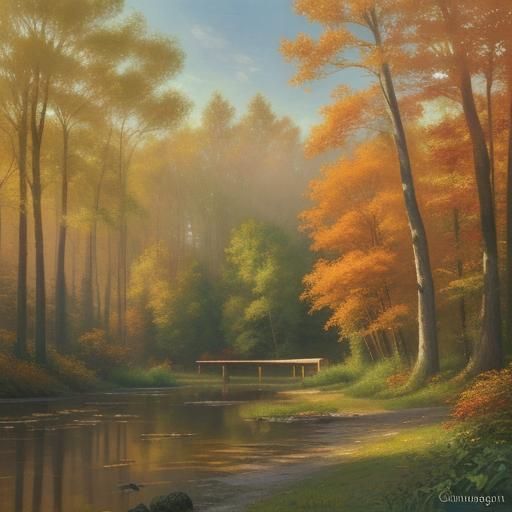 Autumn Forest Path in Watercolor Impressionism