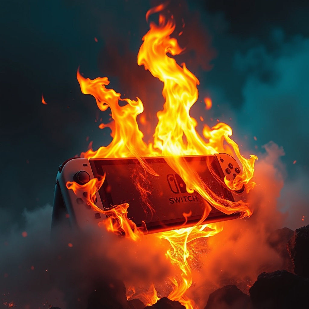 Nintendo Switch Engulfed in Flames, Digital Art