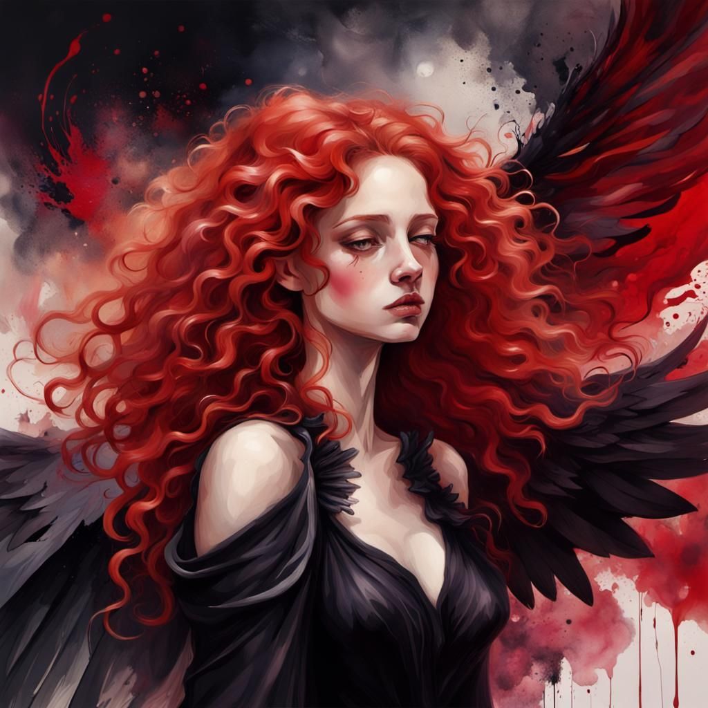 Dark Angel in Abstract Splash Art Style