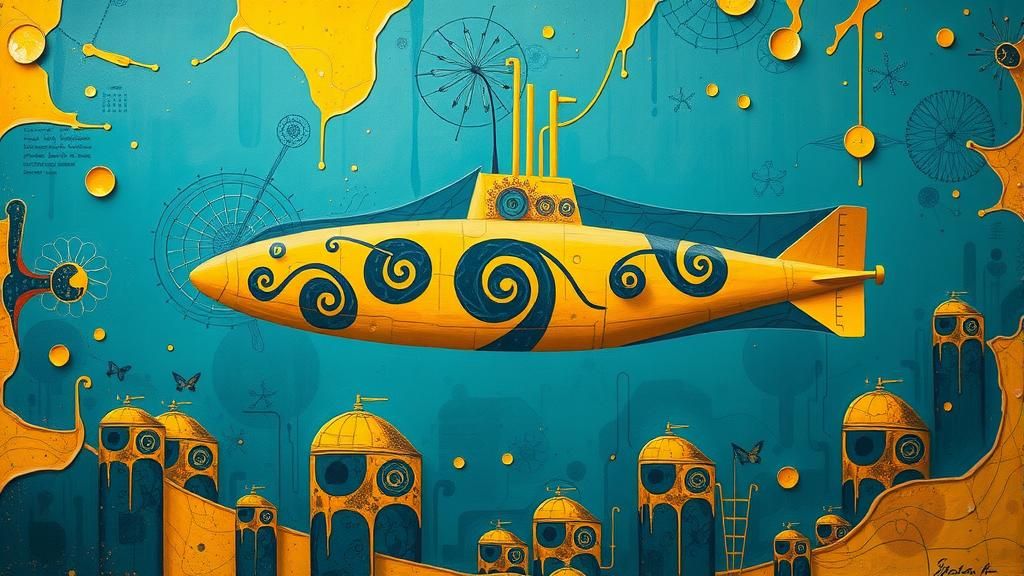 Yellow Submarine in Surrealist Dreamscape, Abstract Art