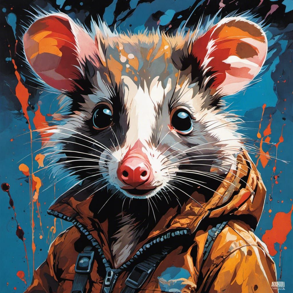 Adorable Possum Portrait in Hyperdetailed Gouache Illustrati...
