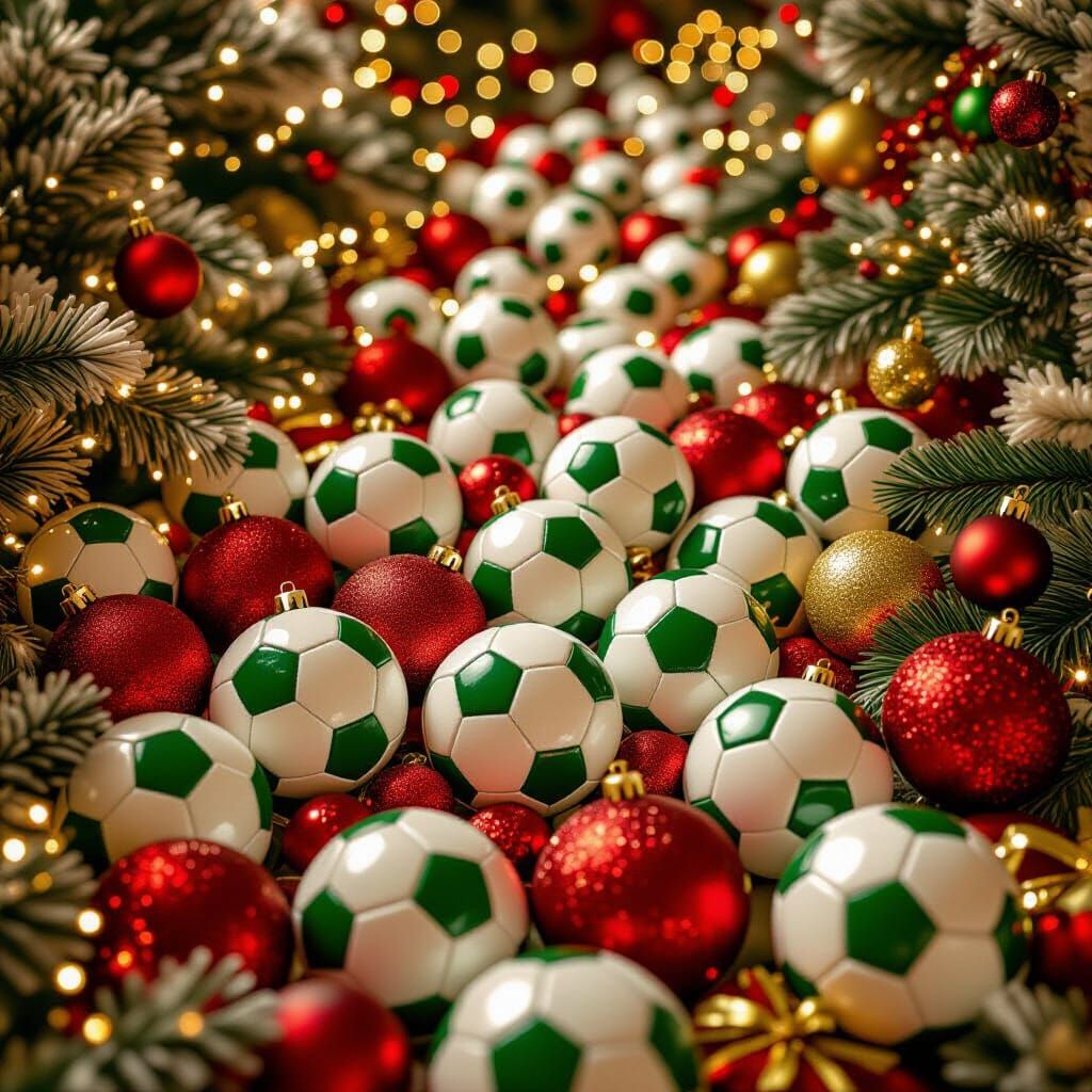Christmas Soccer Balls Amidst Festive Decor