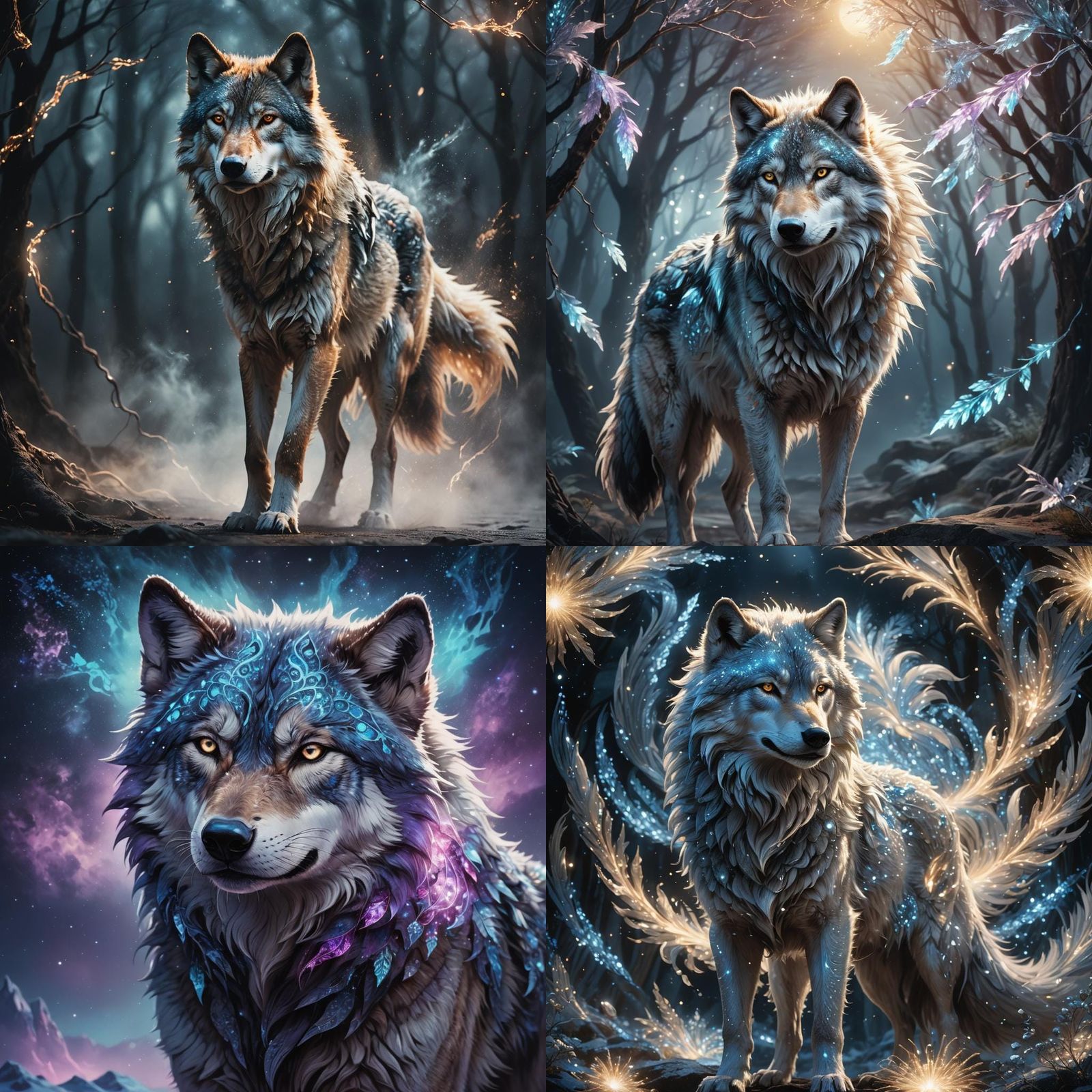 Radiant Light Wolf in Dark Fantasy Scene