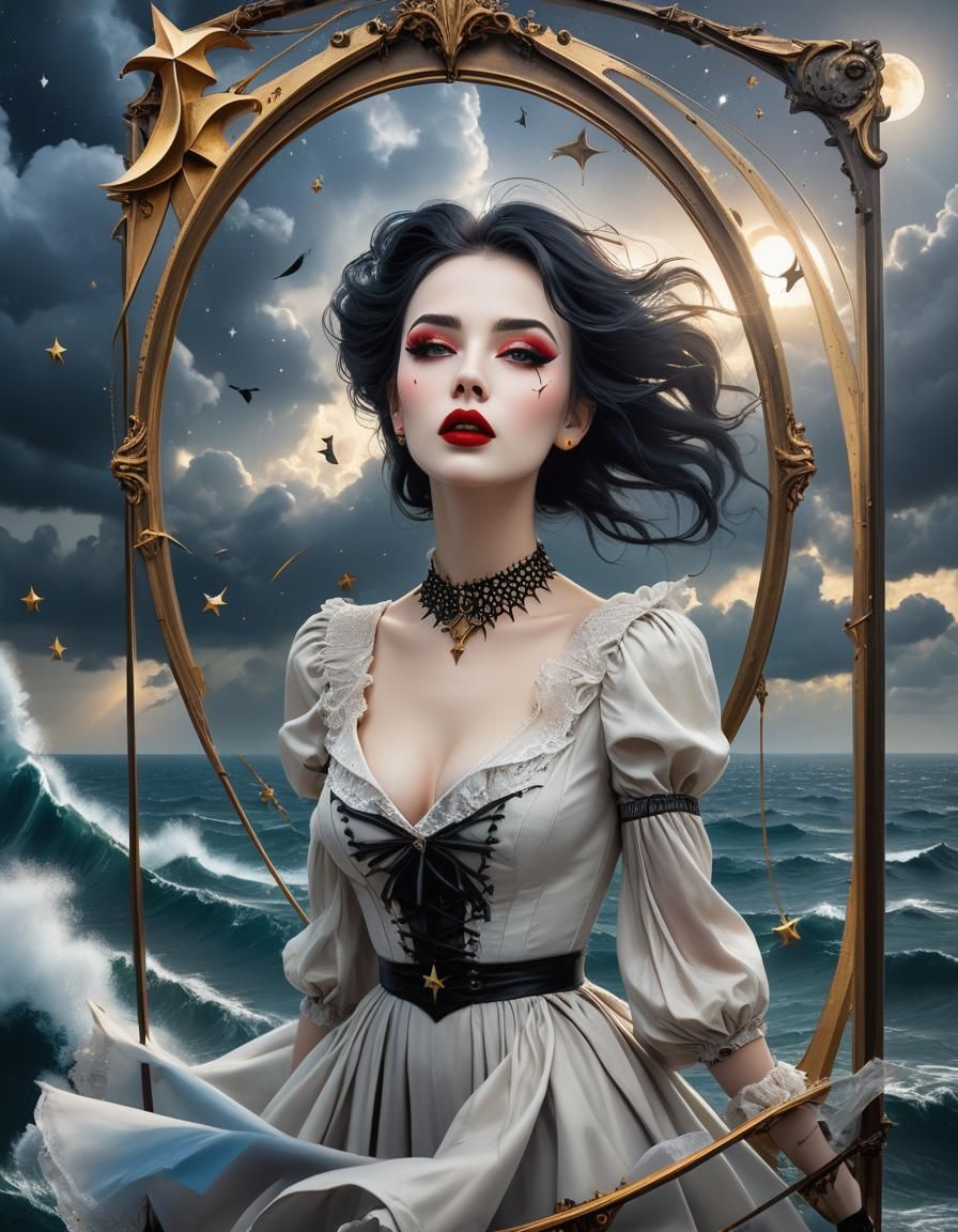 Surrealism scene, beautiful attractive alluring Gothic  girl...
