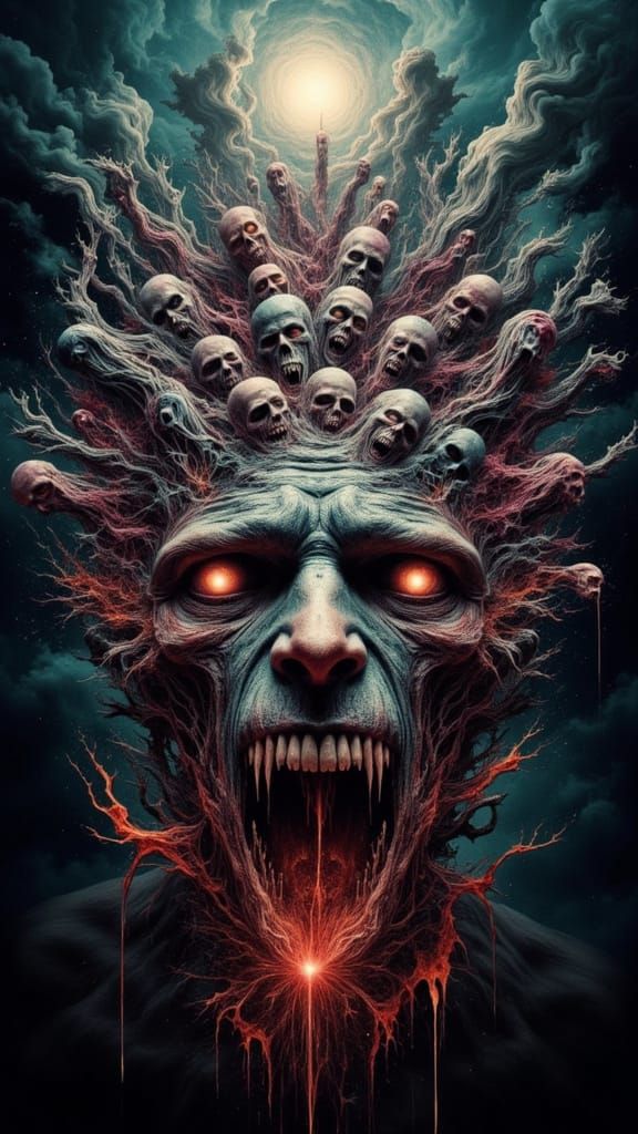 Unsettling Fractal Faced Man in Analog Horror Style