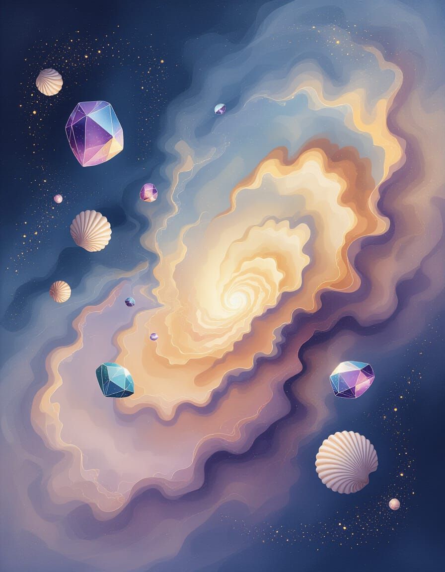 Celestial Nebula with Gemstone Forms in Ethereal Style