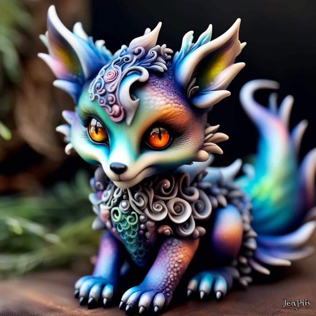 Ethereal Baby Dragon-Fox-Ghost: Mystic Animecore Art