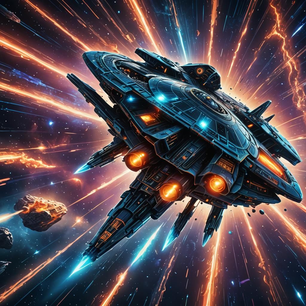 Futuristic Spaceship Soaring Through Colorful Nebulae