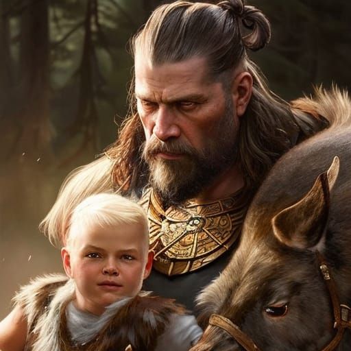 Viking man with baby #6