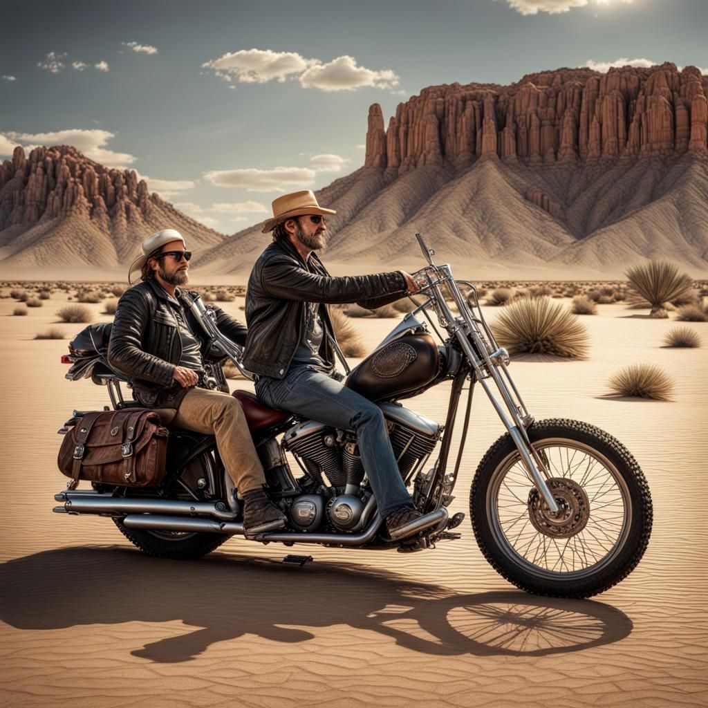 Hyperrealistic Desert Motorcycle Rider in Cinematic Style