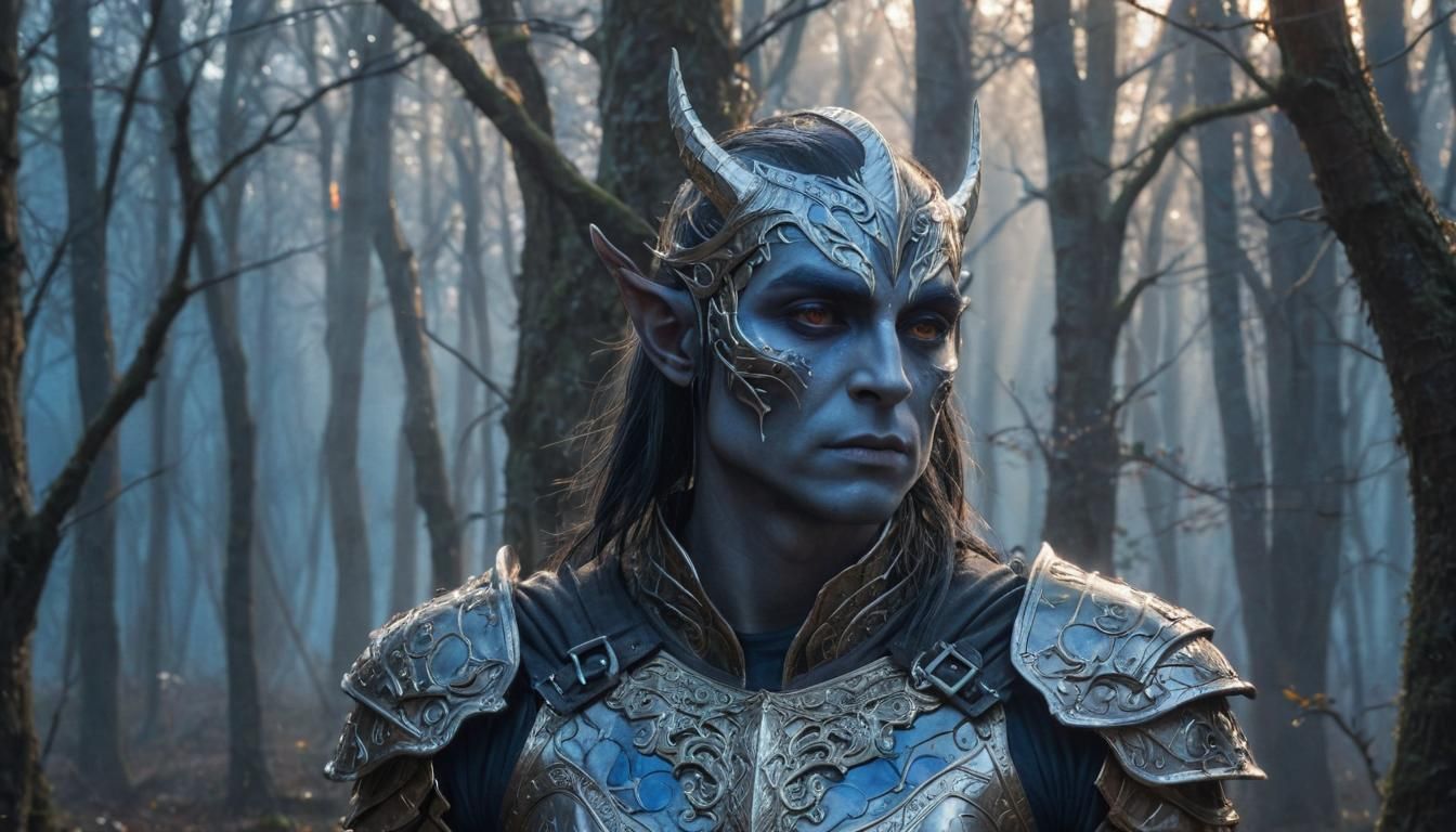 Dark Elf Warrior in Mystical Forest: Noir Fantasy Portrait