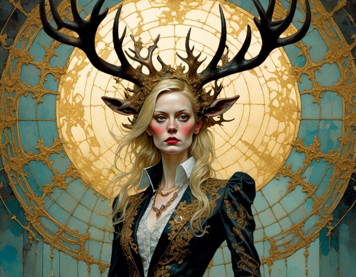 Surreal Stag Queen in Jewel Tones