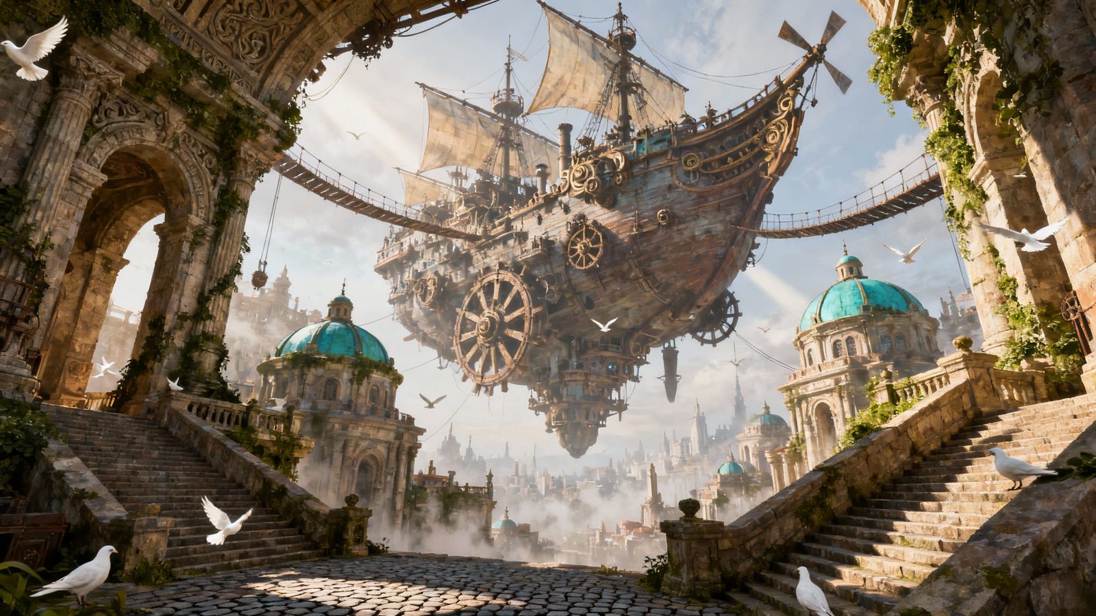 Fantastical Floating Cityscape with Ancient Architecture