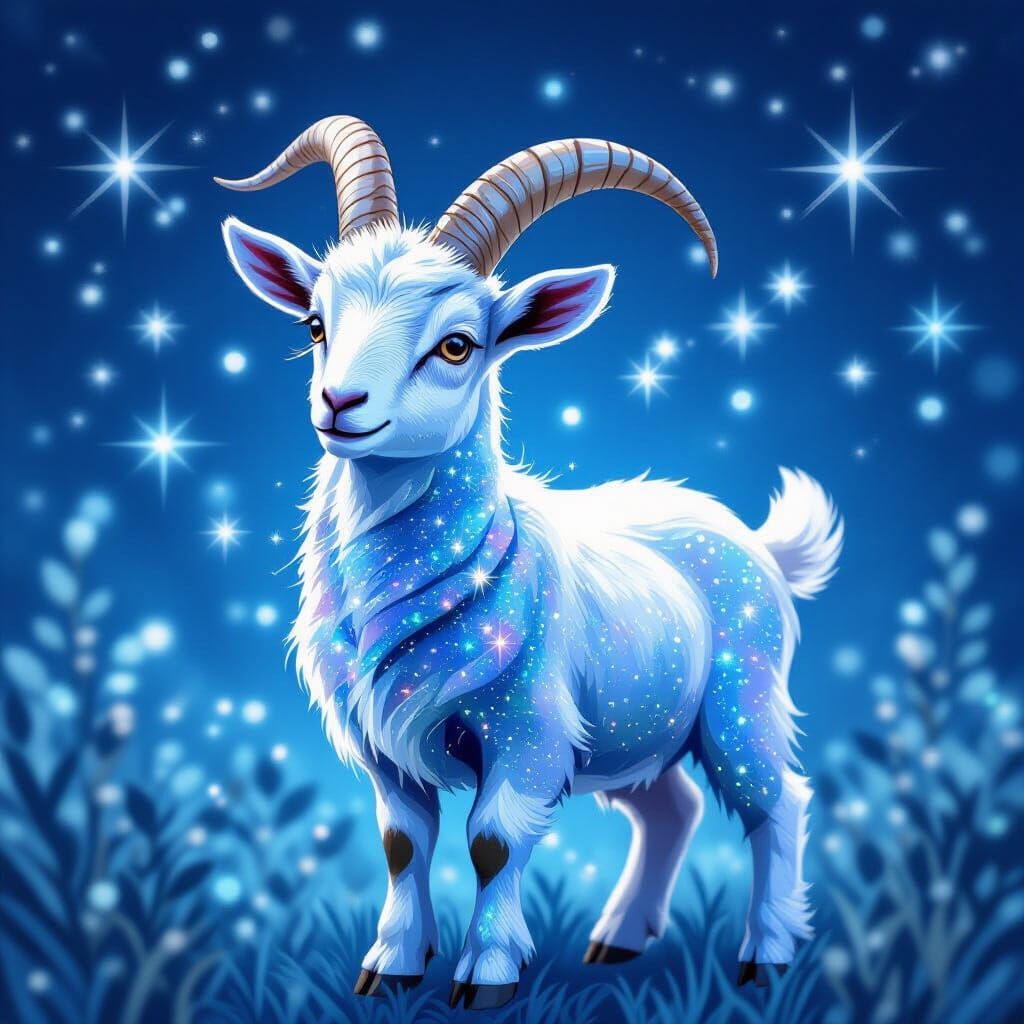 Celestial Glittering Goat in Blue and Silver