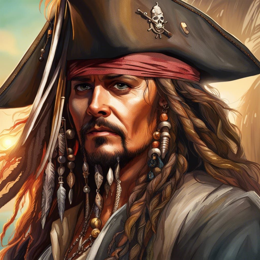 Hyperrealistic Portrait of Jack Sparrow in 8k