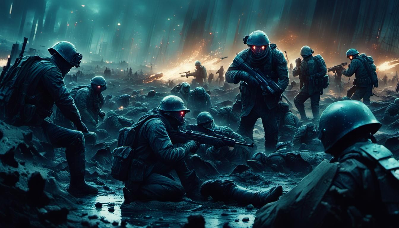 Eerie Futuristic Battlefield of Androids and Amputated Warri...